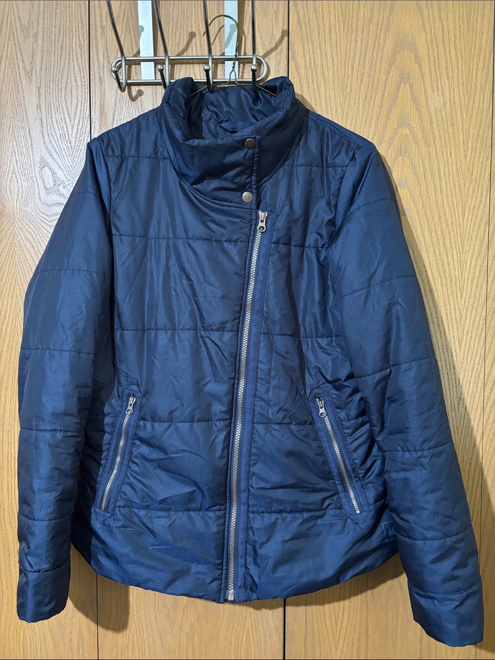 REI Navy Asymmetrical Quilted Puffer Jacket women’s medium